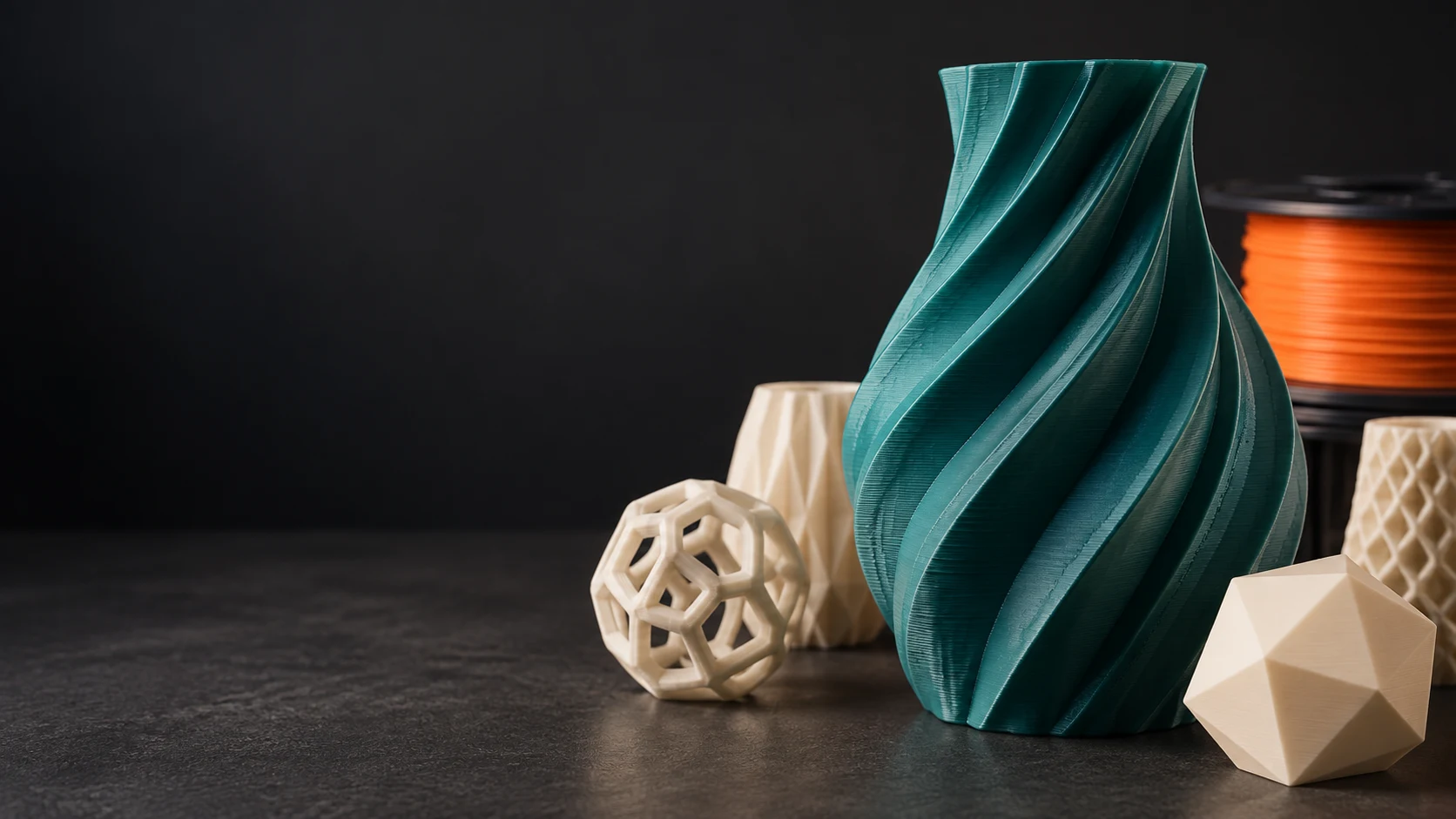 Close-up of layered 3D printed designs